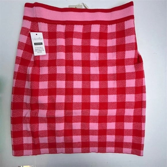 ASOS Liquorish Women's Size 6 Check Knit Mini Skirt Red Pink Side Slit Casual - Picture 6 of 9